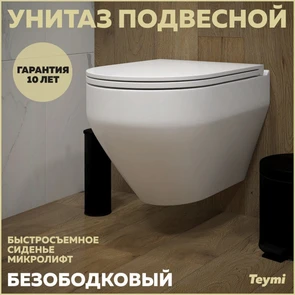 {{photo.Alt || photo.Description || 'Унитаз подвесной безободковый с быстросъемным сиденьем микролифт Teymi Demi T40208'}}