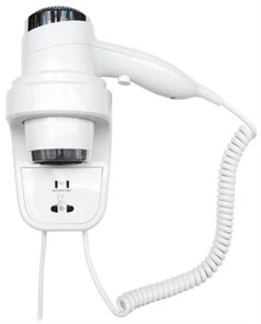 Фен HOTELline настенный белый с розеткой 1800-2200 W, 02012.W, шт 02012.W