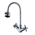 1Life (OneLife) P03-004cr Полимерный двухвентильный смеситель для кухни с высоким гнущимся изливом с душевой насадкой, хромированный P03-004cr