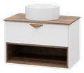 BERGEN - 80 Тумба подвесная 1 ящ. (ДСП (Дуб Гал/БЕЛ мат.эмаль) + раковина УТ000022339