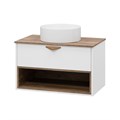 BERGEN - 90 Тумба подвесная 1 ящ. (ДСП (Дуб Гал/БЕЛ мат.эмаль) + раковина УТ000022340