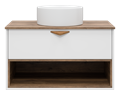 BERGEN - 90 Тумба подвесная 1 ящ. (ДСП (Дуб Гал/БЕЛ мат.эмаль) + раковина УТ000022340