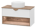 BERGEN - 90 Тумба подвесная 1 ящ. (ДСП (Дуб Гал/БЕЛ мат.эмаль) + раковина УТ000022340