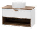 BERGEN - 90 Тумба подвесная 1 ящ. (ДСП (Дуб Гал/БЕЛ мат.эмаль) + раковина УТ000022340