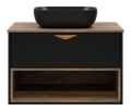 BERGEN - 80 Тумба подвесная 1 ящ. (ДСП (Дуб Гал/черн мат.эмаль) + раковина УТ000016099