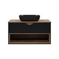 BERGEN - 90 Тумба подвесная 1 ящ. (ДСП (Дуб Гал/черн мат.эмаль) + раковина УТ000016100