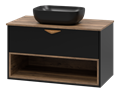 BERGEN - 90 Тумба подвесная 1 ящ. (ДСП (Дуб Гал/черн мат.эмаль) + раковина УТ000016100