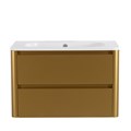 Тумба с раковиной подвесная CEZARES RELAX 80 Брашированное золото, раковина белая без отверстия под смеситель 203961