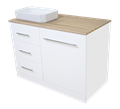 Респект -110 Тумба с 3 ящ. под стиральную машину левая (белая ПВХ/Дуб Тиссано) + раковина УТ000010570