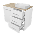 Респект -120 Тумба с 3 ящ. под стиральную машину правая (белая ПВХ/Дуб Тиссано) + раковина УТ000010572