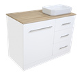Респект -120 Тумба с 3 ящ. под стиральную машину правая (белая ПВХ/Дуб Тиссано) + раковина УТ000010572