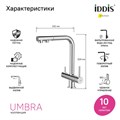 Смеситель для кухни с выдвижным изливом и каналом для фильтра, хром, Umbra, IDDIS, (UMBSBPFi05) UMBSBPFi05