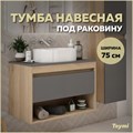 Тумба подвесная для ванной 75 см Teymi Ritta корпус дуб фасад графит T60525 1209618 - фото 189918