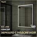 Зеркало настенное с подсветкой в ванную Teymi Helmi Black Edition 60х80 LED сенсор на взмах T20303IR 1189783