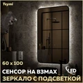 Зеркало настенное с подсветкой в ванную Teymi Solli Black Soft Line 60x100 LED сенсор на взмах T20234S 1201625
