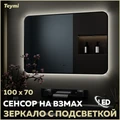 Зеркало настенное с подсветкой в ванную Teymi Solli Black Soft Line 100x70 LED сенсор на взмах T20231S 1201622