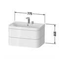 Раковина Duravit Happy D.2 Plus HP4637O7171, 77,5 см, с подвесной тумбой с двумя ящиками, с переливом, с площадкой под смеситель, с нажимным выпуском, включая малогабаритный сифон, белый, дуб средиземноморский HP4637O7171