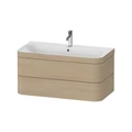 Раковина Duravit Happy D.2 Plus HP4638O7171, 97,5 см, с подвесной тумбой с двумя ящиками, с переливом, с площадкой под смеситель, с нажимным выпуском, включая малогабаритный сифон, белый, дуб средиземноморский HP4638O7171
