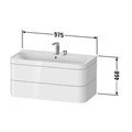 Раковина Duravit Happy D.2 Plus HP4638O7171, 97,5 см, с подвесной тумбой с двумя ящиками, с переливом, с площадкой под смеситель, с нажимным выпуском, включая малогабаритный сифон, белый, дуб средиземноморский HP4638O7171