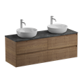Тумба с четырьмя ящиками, столешницей и накладными раковинами подвесная BelBagno KRAFT 140 Rovere Tabacco 202777 - фото 211061