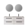 Тумба с раковиной подвесная с четырьмя ящиками CEZARES ECO-CER-N 140 Bianco Lucido, раковина белая с двумя чашами CZR-8095-140-2 190816