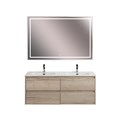Тумба с четырьмя ящиками и раковиной на две чаши подвесная BelBagno KRAFT 120 Rovere Galifax Bianco , раковина белая 202250