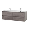 Тумба с четырьмя ящиками и раковиной на две чаши подвесная BelBagno KRAFT 120 Cemento Grigio , раковина белая 202249