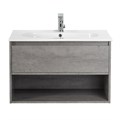 Тумба c раковиной подвесная с одним ящиком и одной открытой полкой BelBagno KRAFT 80 Cemento Grigio, раковина белая 200302