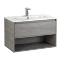 Тумба c раковиной подвесная с одним ящиком и одной открытой полкой BelBagno KRAFT 80 Cemento Grigio, раковина белая 200302