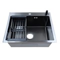 Кухонная мойка AZARIO NICOLE 500х500х220 нержавеющая сталь, в комплекте сифон, диспенсер, коландер, черный(AZB5050N) AZB5050N