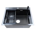 Кухонная мойка AZARIO NICOLE 600х500х220 нержавеющая сталь, в комплекте сифон, диспенсер,коландер, черная сталь (AZB6050N) AZB6050N