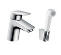 Смеситель для раковины Hansgrohe Logis 70, без сливного гарнитура, с гигиеническим душем, однорычажный, белый/хром (71290000) 71290000