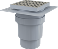APV13 Сливной трап 150 × 150/110, подводка – прямая, решетка – нержавеющая сталь, воротник – 2-х уровневая изоляция, гидрозатвор – мокрый APV13