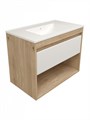 Тумба подвесная с раковиной для ванной 80 см Teymi Vitra корпус дуб фасад белый раковина Ritta 80 F16015 1224834