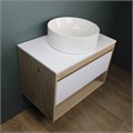 Тумба подвесная с раковиной для ванной 75 см Teymi Ritta корпус дуб фасад белый раковина Lina D41 F03393 1211616