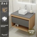 Тумба подвесная с раковиной для ванной 75 см Teymi Ritta корпус дуб фасад графит раковина Helmi Mini 24 F03403 1211626