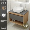 Тумба подвесная с раковиной для ванной 75 см Teymi Ritta корпус дуб фасад графит раковина Solli 41 F03406 1211629