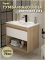 Тумба подвесная с раковиной для ванной 75 см Teymi Vitra корпус дуб фасад белый раковина Ritta 75 F16013 1224832