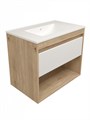 Тумба подвесная с раковиной для ванной 75 см Teymi Vitra корпус дуб фасад белый раковина Ritta 75 F16013 1224832