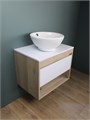 Тумба подвесная с раковиной для ванной 65 см Teymi Ritta корпус дуб фасад белый раковина Lina kuppi D40 F03335 1211558