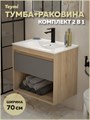 Тумба подвесная с раковиной для ванной 70 см Teymi Vitra корпус дуб фасад графит раковина Ritta 70 F16012 1224831