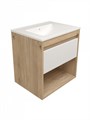 Тумба подвесная с раковиной для ванной 60 см Teymi Vitra корпус дуб фасад белый раковина Ritta 60 F16009 1224828