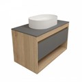 Тумба подвесная с раковиной для ванной 85 см Teymi Ritta корпус дуб фасад графит раковина Martta 50 F15076 1223674
