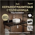 Столешница керамогранитная 100 см черный мрамор с раковиной Teymi Helmi Mini 24 кронштейны 2 шт. черные в комплекте F14423 1222989