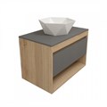 Тумба подвесная с раковиной для ванной 75 см Teymi Ritta корпус дуб фасад графит раковина Diamond 48 F15058 1223656