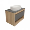 Тумба подвесная с раковиной для ванной 75 см Teymi Ritta корпус дуб фасад графит раковина Martta 50 F15074 1223672