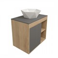 Тумба подвесная с раковиной для ванной 70 см Teymi Nura корпус дуб фасад графит раковина Diamond 48 F15138 1223736