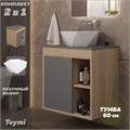 Тумба подвесная с раковиной для ванной 60 см Teymi Nura корпус дуб фасад графит раковина Diamond 48 F15136 1223734