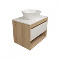 Тумба подвесная с раковиной для ванной 65 см Teymi Ritta корпус дуб фасад белый раковина Diamond 48 F15055 1223653