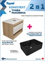 Тумба подвесная с раковиной для ванной 65 см Teymi Ritta корпус дуб фасад белый раковина Helmi Mini 41 черная матовая F15087 1223685